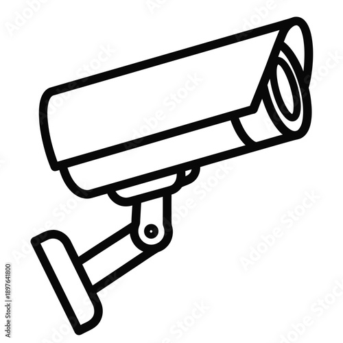 Simple black and white line drawing of a security camera.