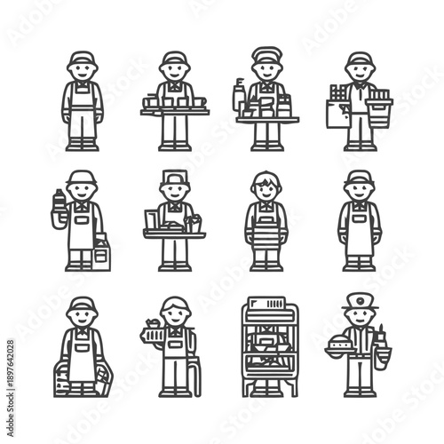 Various Line Art Illustrations of People in Different Professions.