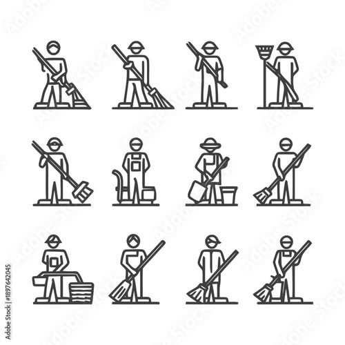Cleaning Crew Icon Set: A Collection of Janitorial Workers.