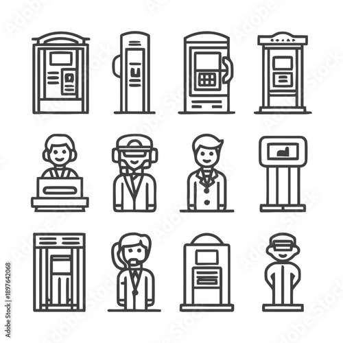 Collection of Line Art Icons for Public Service and Information.