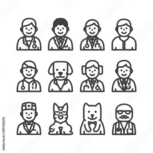 Veterinarian and Medical Professionals: A Collection of Icons.