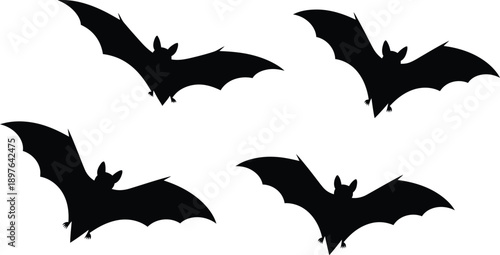 Four Flying Bat Silhouettes
