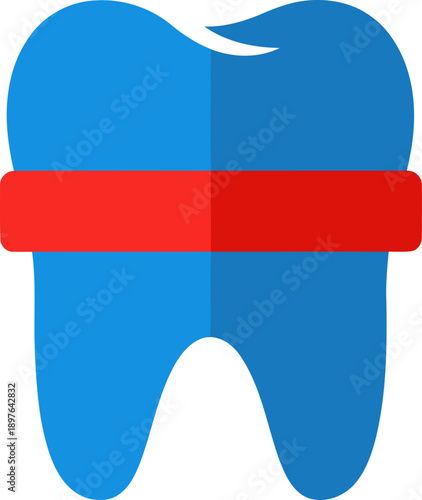 A vibrant blue tooth icon with a red band, promoting dental hygiene awareness. Clean, modern design for health and wellness campaigns.