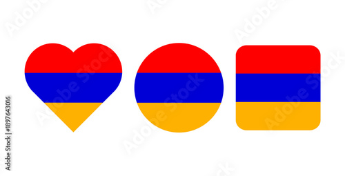 Armenia Flag Icon Set in Heart, Circle and Rounded Square Shapes