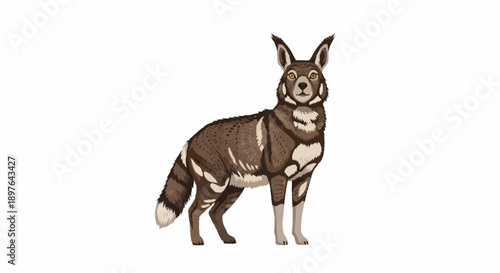 African Wild Dog Standing Isolated on White Background.