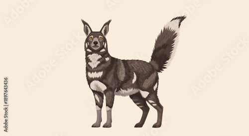 African Wild Dog Standing and Looking Forward.