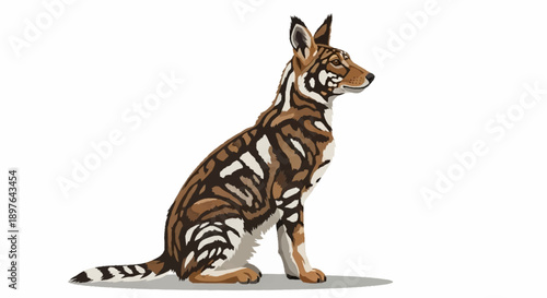 African Wild Dog with Tiger Stripes Sitting.