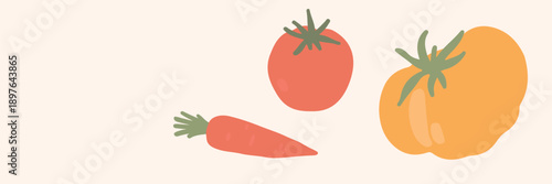 Mixed vegetables seamless pattern with tomatoes, carrots, cucumbers and bell peppers