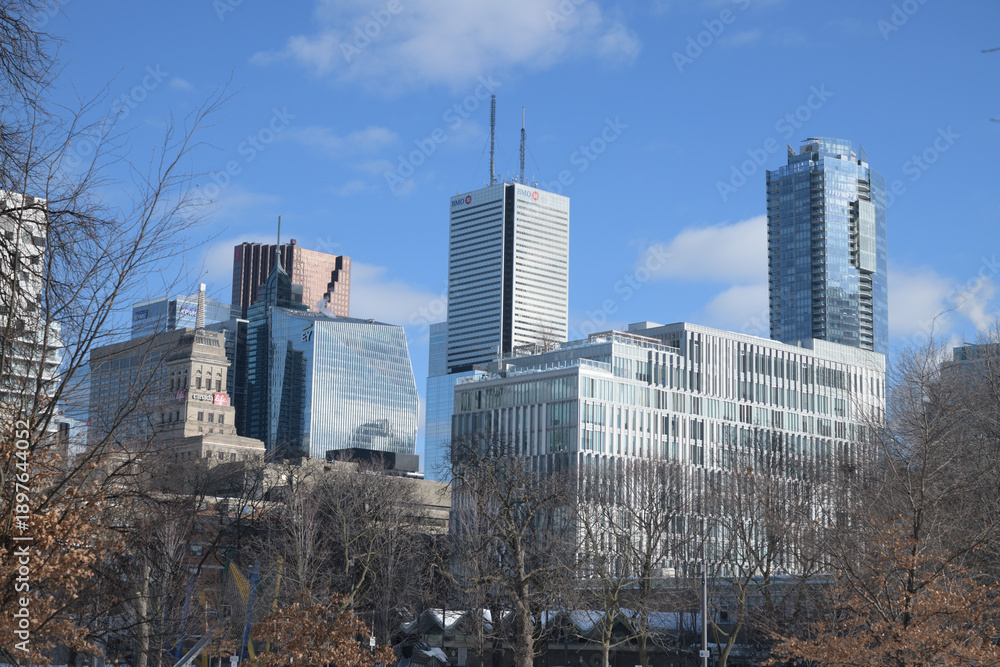 Naklejka premium looking southeast from Grange Park to residential and financial district towers in Toronto