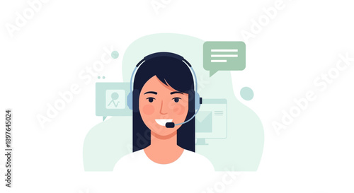Illustration of a customer service representative wearing a headset and smiling, ready to assist customers