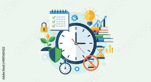Strategic time management concept illustration, visually representing efficient planning, task organization, goal setting, productivity enhancement, and achieving success in modern life