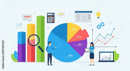 Business analysis and financial data visualization with charts, graphs, and analytics tools on a laptop