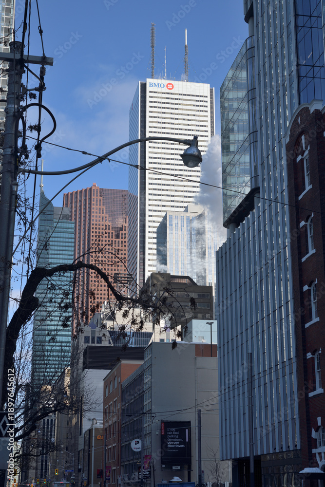 Naklejka premium looking southeast on Adelaide St W from Duncan St to financial district, Toronto