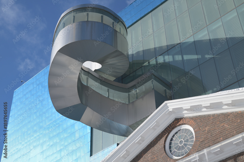 Fototapeta premium Frank Gehry-designed spiral staircase, located on the south side of the Art Gallery of Ontario, viewed from Grange Park, Toronto