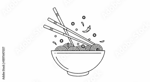 Bowl of Noodles with Chopsticks and Bubbles.