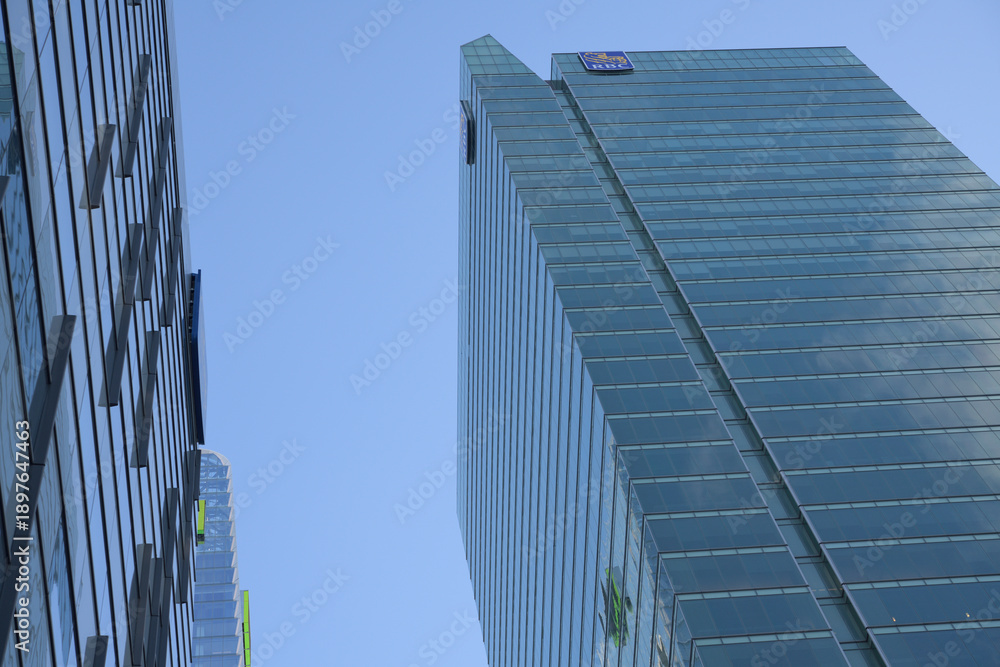 Fototapeta premium northeast corner elevation of RBC Centre, a financial district tower, at 155 Wellington St W, Toronto