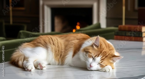 Fireplace Room with Cat Relaxing on Rug