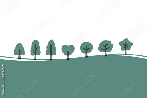 幼児施設のHPに使いやすい やさしい汎用イラストカットシリーズ｜木が並ぶフッターデザイン｜Cute Tree Footer Border Illustration for Kids & Nursery