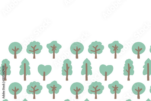 幼児施設のHPに使いやすい やさしい汎用イラストカットシリーズ｜木が並ぶフッターデザイン｜Cute Tree Footer Border Illustration for Kids & Nursery