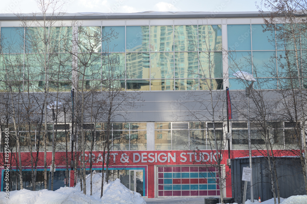 Fototapeta premium exterior building facade and sign of Craft & Design Studio located at Harbourfront Centre, Toronto