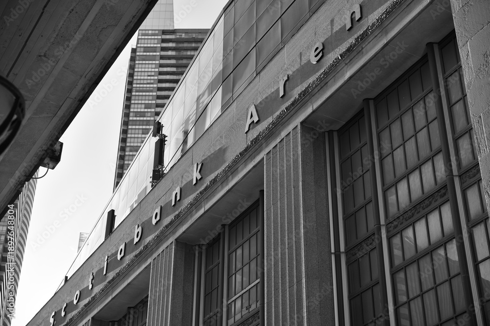 Obraz premium black and white view of south side of Scotiabank Arena (Lake Shore Blvd W), Toronto