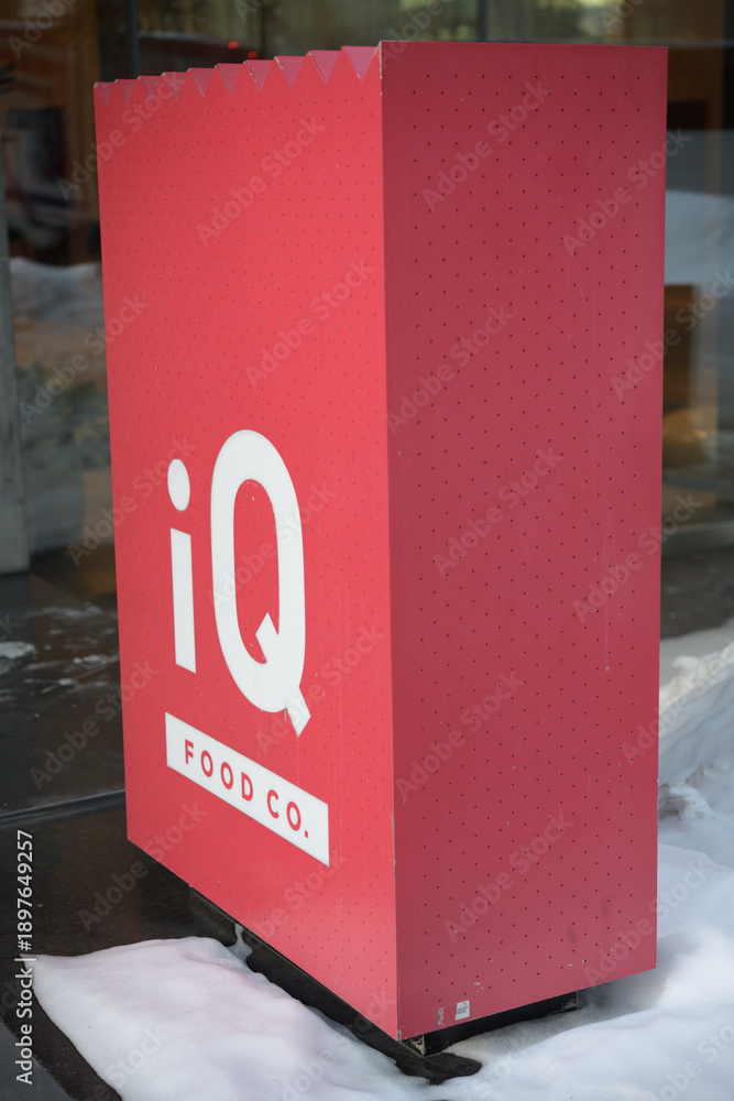 Naklejka premium sign for iQ Food Co outside PwC Tower at 18 York St, Toronto (viewed on Bremner Blvd), Toronto