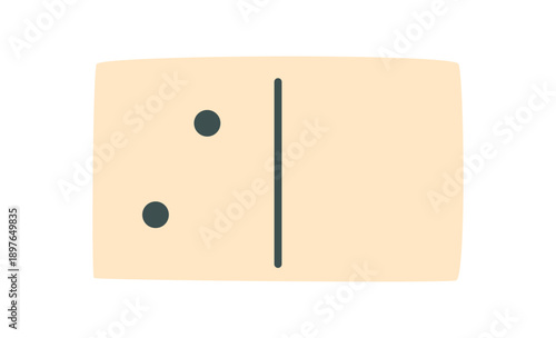 Flat domino tile for boardgame and strategy. Black and white piece for table games puzzle challenges. Great entertainment, leisure, family activities.