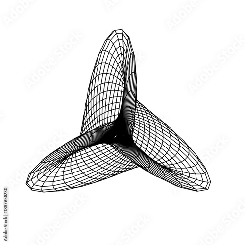 Monochrome Wireframe Grid Shape. Abstract 3D Geometric Shape