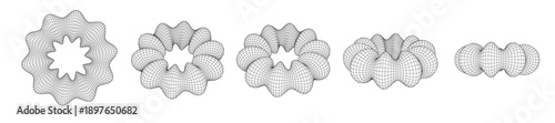 Monochrome Wireframe Grid Shape. Abstract 3D Torus Shape