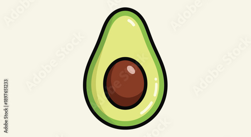 Vibrant green avocado half with a prominent brown pit.