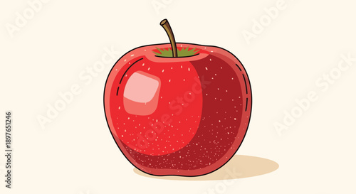 Vibrant Red Apple with Stem and Subtle Highlights.