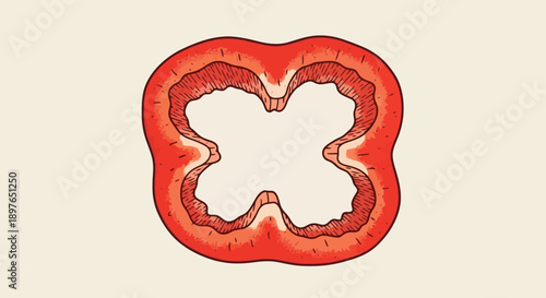 Vibrant Red Bell Pepper Slice Isolated on a Light Background.