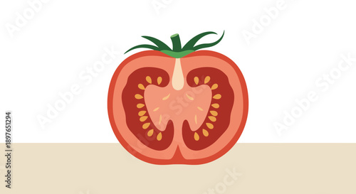 Freshly Sliced Red Tomato Half Revealing Inner Structure.