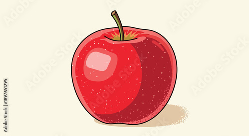 Vibrant Red Apple with Stem and Subtle Highlights.