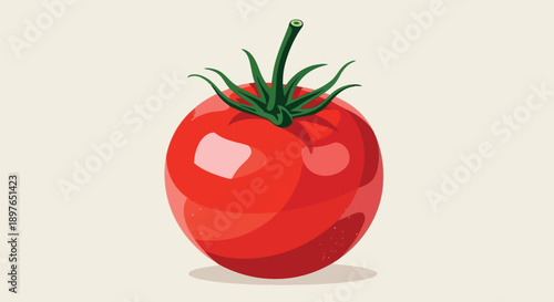 Vibrant red tomato with green stem, fresh and ripe, ready for culinary use.