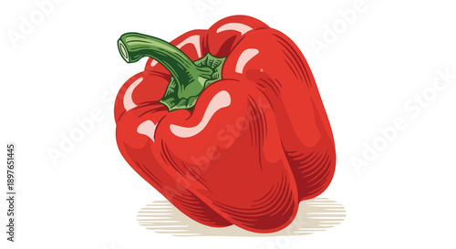 Vibrant red bell pepper with a green stem, fresh and ready for culinary use.