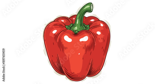 Vibrant Red Bell Pepper Illustration with Green Stem.