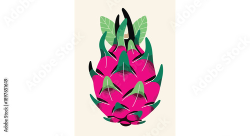 Vibrant Dragon Fruit Illustration with Bold Colors and Unique Texture.