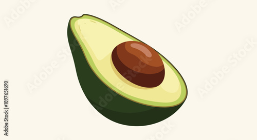 Freshly cut avocado half with a visible pit.