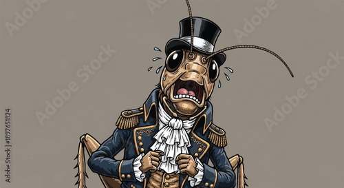 Scared Grasshopper Character in Fancy Suit Looking Terrified Illustration