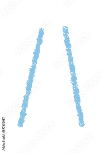 Blue crayon hand drawn punctuation mark sketch. Backslash character with chalk font style, creative symbol for icon element. Unique slash mark with artistic typography detail.