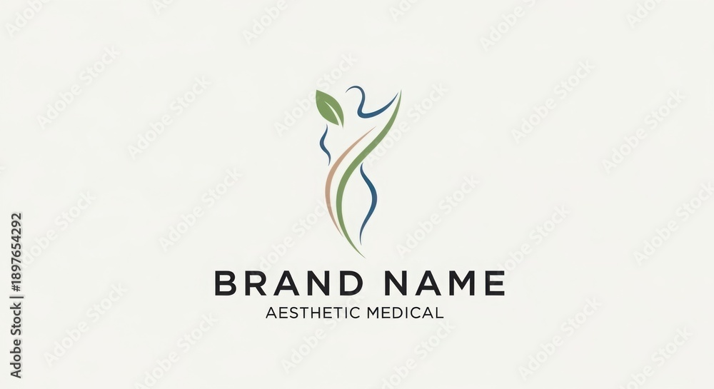 Fototapeta premium Aesthetic Medical Logo Design with Green Leaf and Human Figure