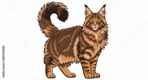 Maine Coon Cat Standing Proudly with Bushy Tail.