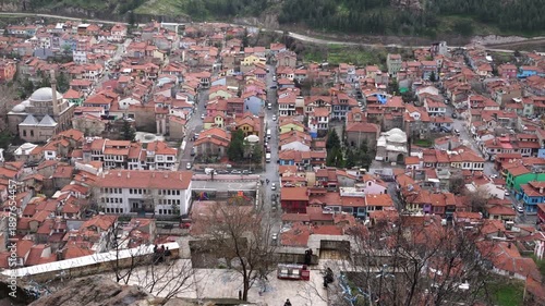 Afyonkarahisar, Turkey - April 4, 2025: Panoramic Aerial View of Afyonkarahisar City with Traditional Red Roofs