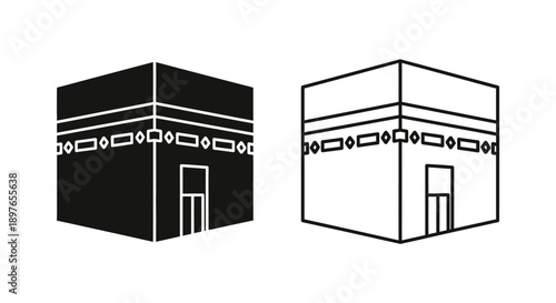 Kaaba cube structure icon for Mecca pilgrimage vector