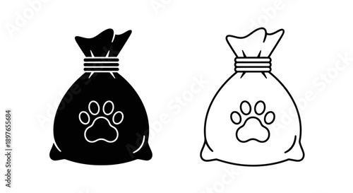 Bag with paw print icon for pet supplies vector