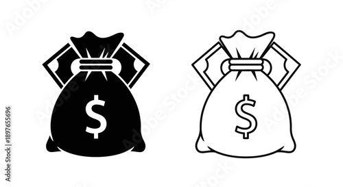 Money Bag and Bills Icon Vector Finance Wealth Cash Investment