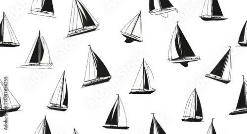 Sailboat pattern illustration on white background.