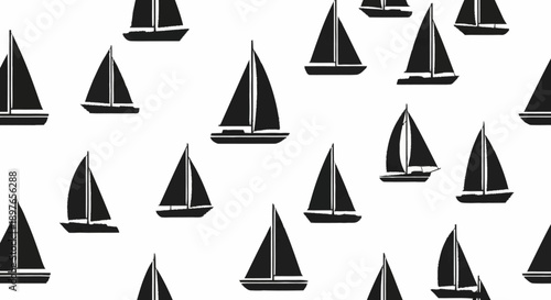 Seamless pattern of black sailboats on white background.