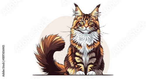 Majestic Maine Coon Cat Sitting Proudly with Fluffy Tail.